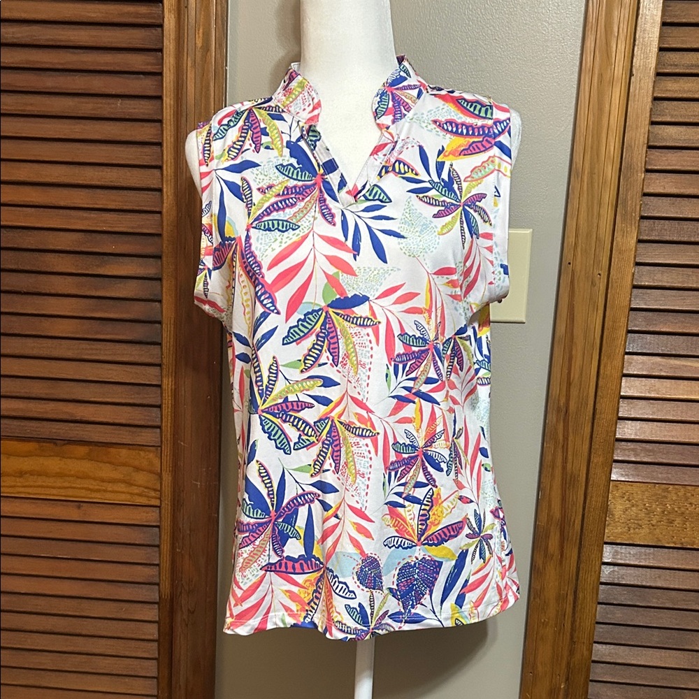 Tropical Print Sleeveless Blouse